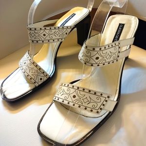 Claudia Ciuti White Leather Strappy Slides Size 10